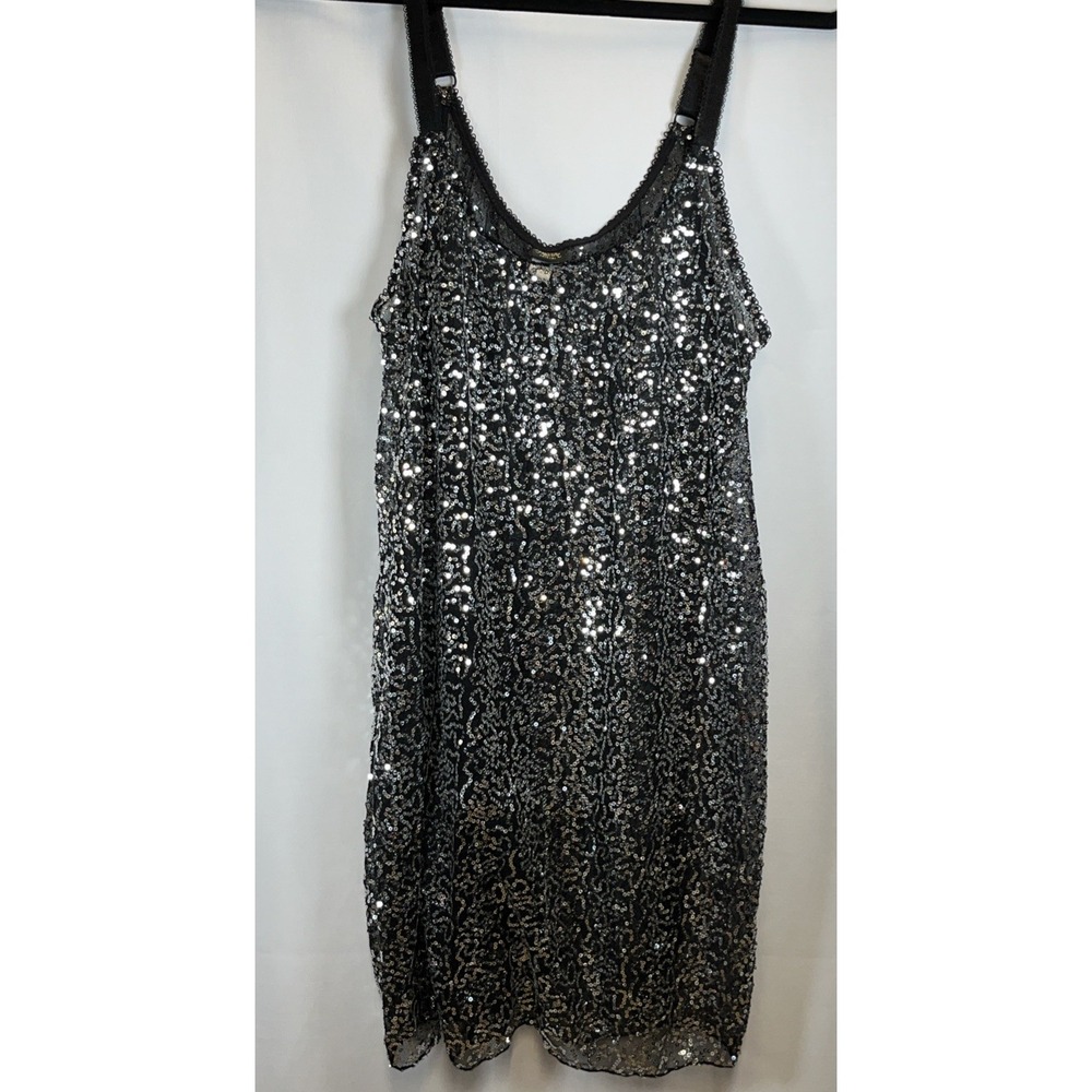 Passion Forever Slip Dress Women 1X Black Sparkly Sequin Mesh‎ Nightie Gown